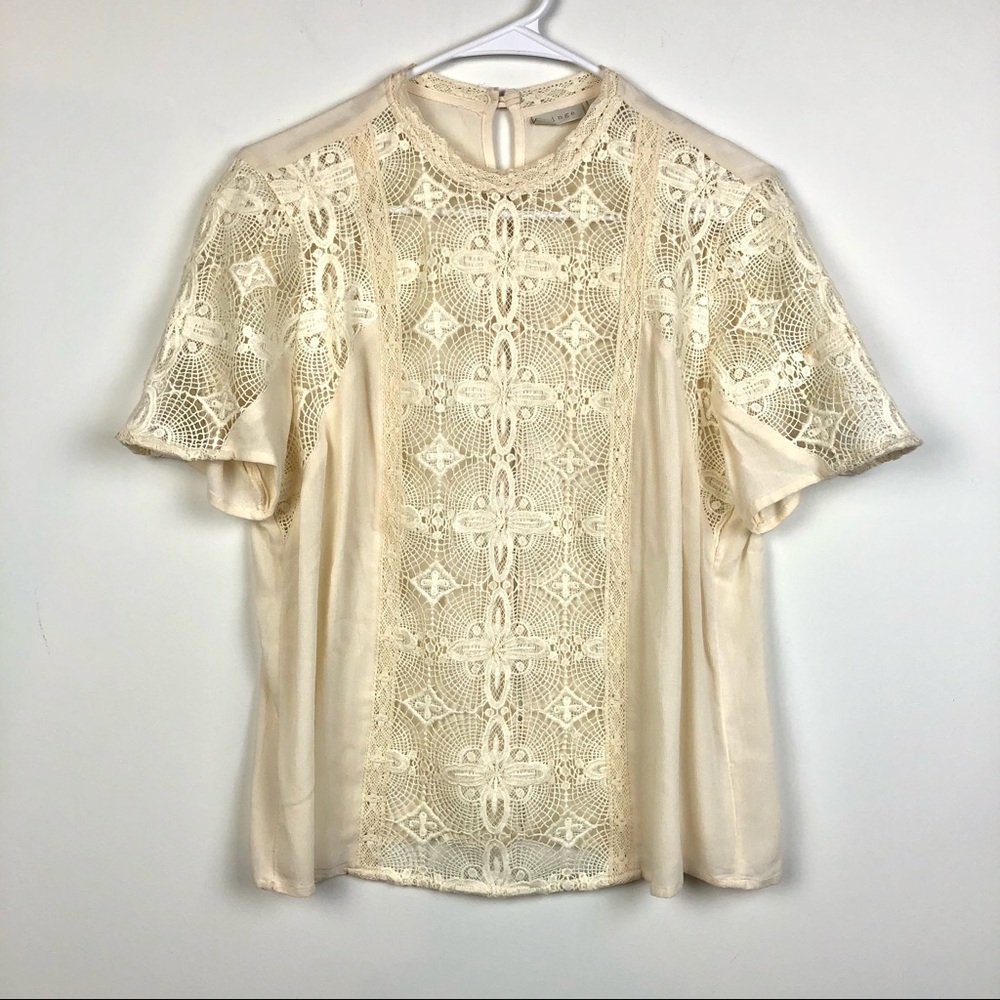 Hinge Ivory Lace Victorian Semi-Sheer Blouse Size Small